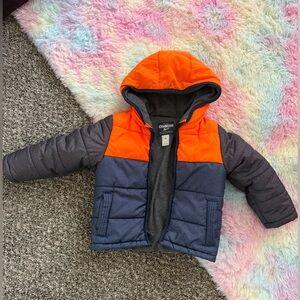 Orange and Navy Hooded Puffer Jacket